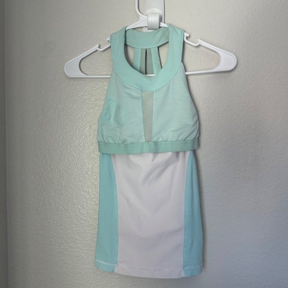 Lululemon Run Make It Count Tank Top Halter Neck Back Cutout White Mint Color S2 - Picture 4 of 9
